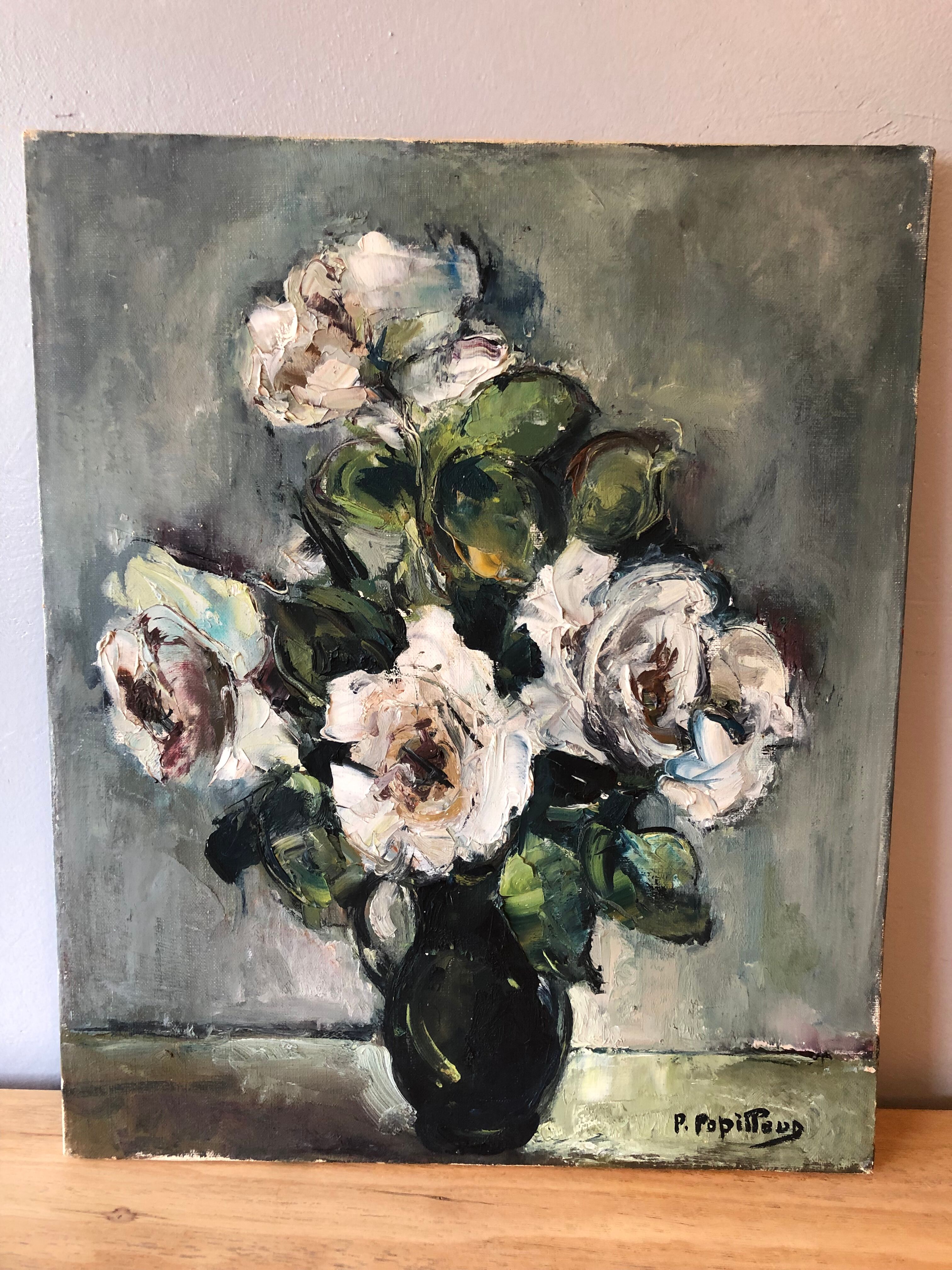 Oil on canvas, bouquet, Pierre Papillaud