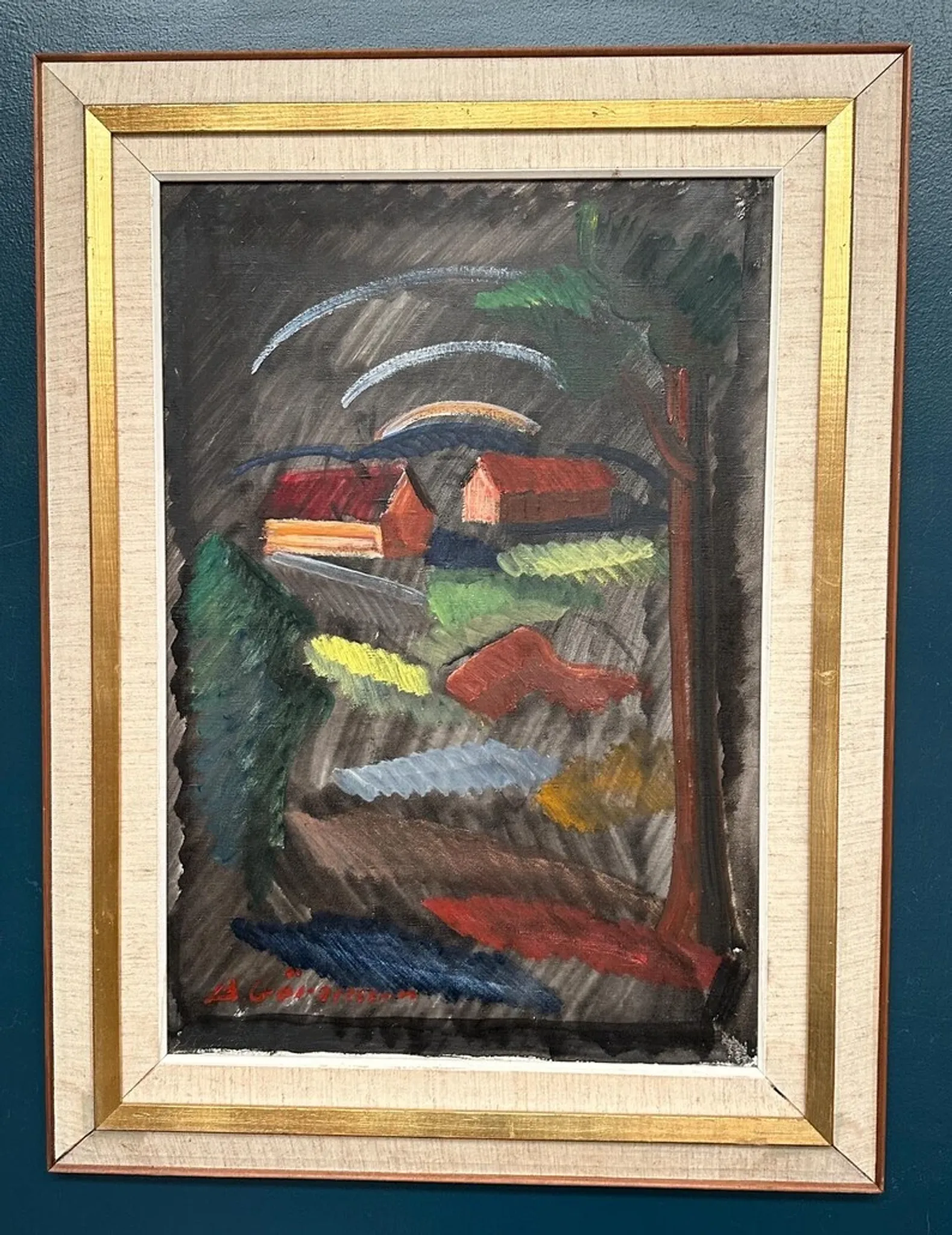 Large Original Swedish Oil on Canvas – “Landscape” by Bror Göransson – Signed – Vintage & Framed – 83 × 63 cm (32.7" × 24.8")