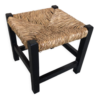 Black wood foot rest stool & vintage mulched seat
