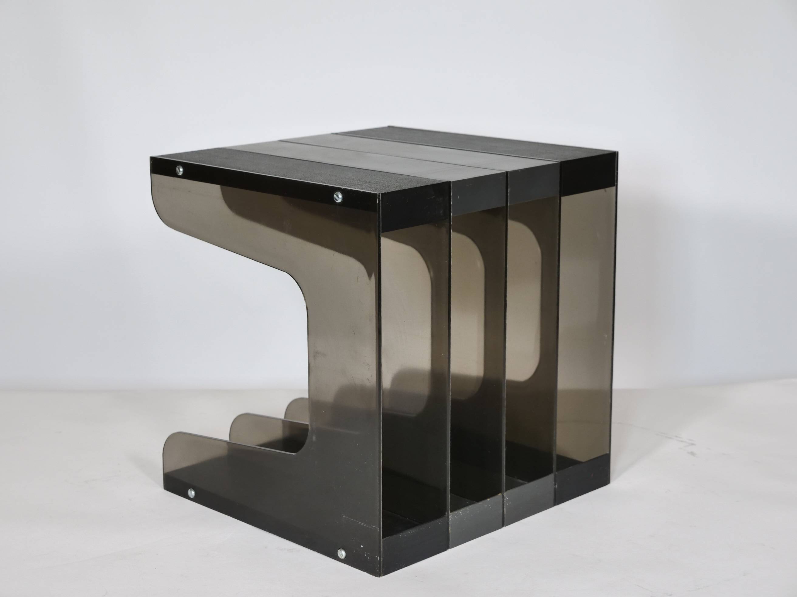 Space Age Vinyl Record Rack in Smoked Acrylic, 1970s