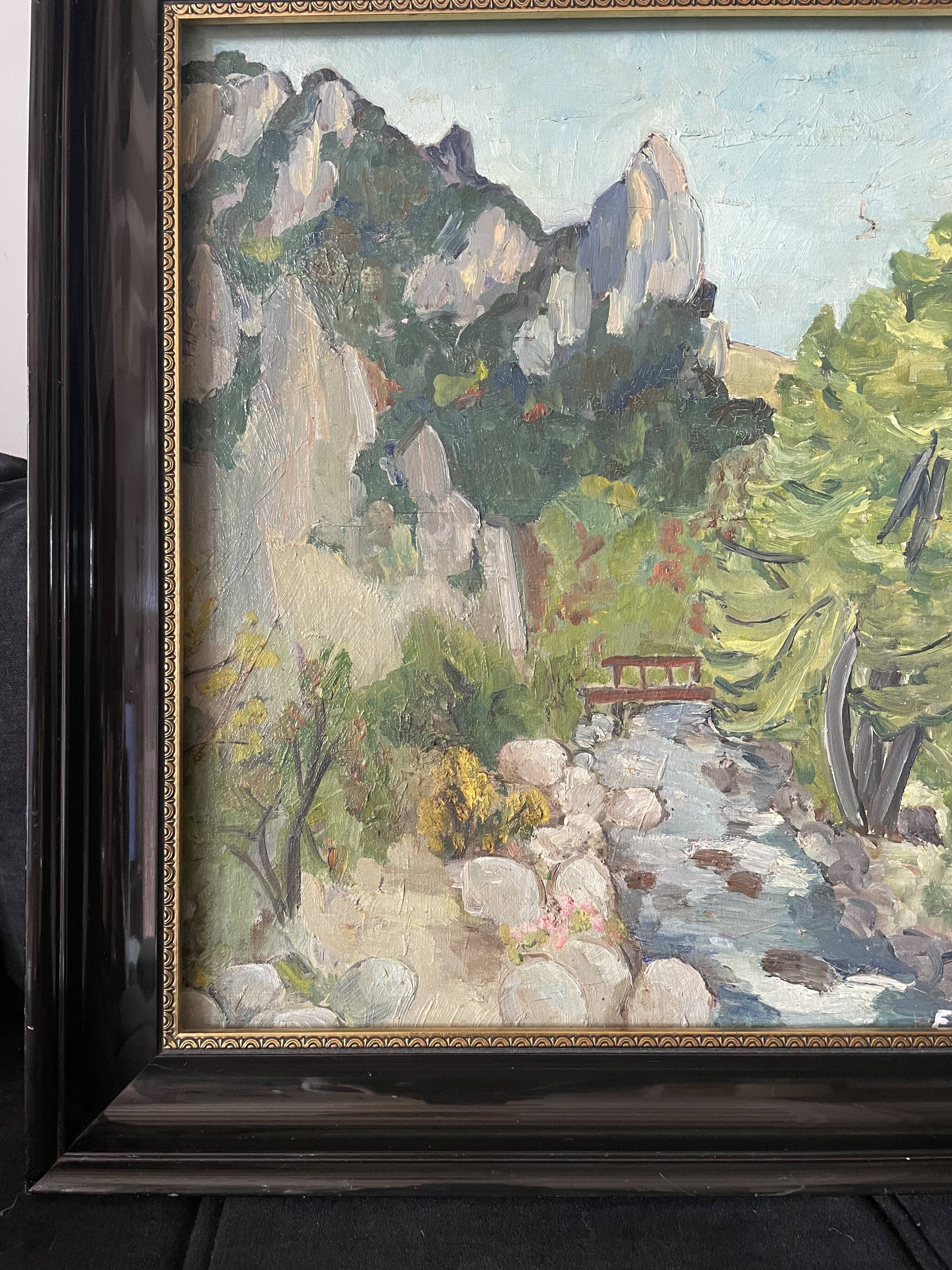 Paysage à l’huile post-impressionniste signé F. Gill