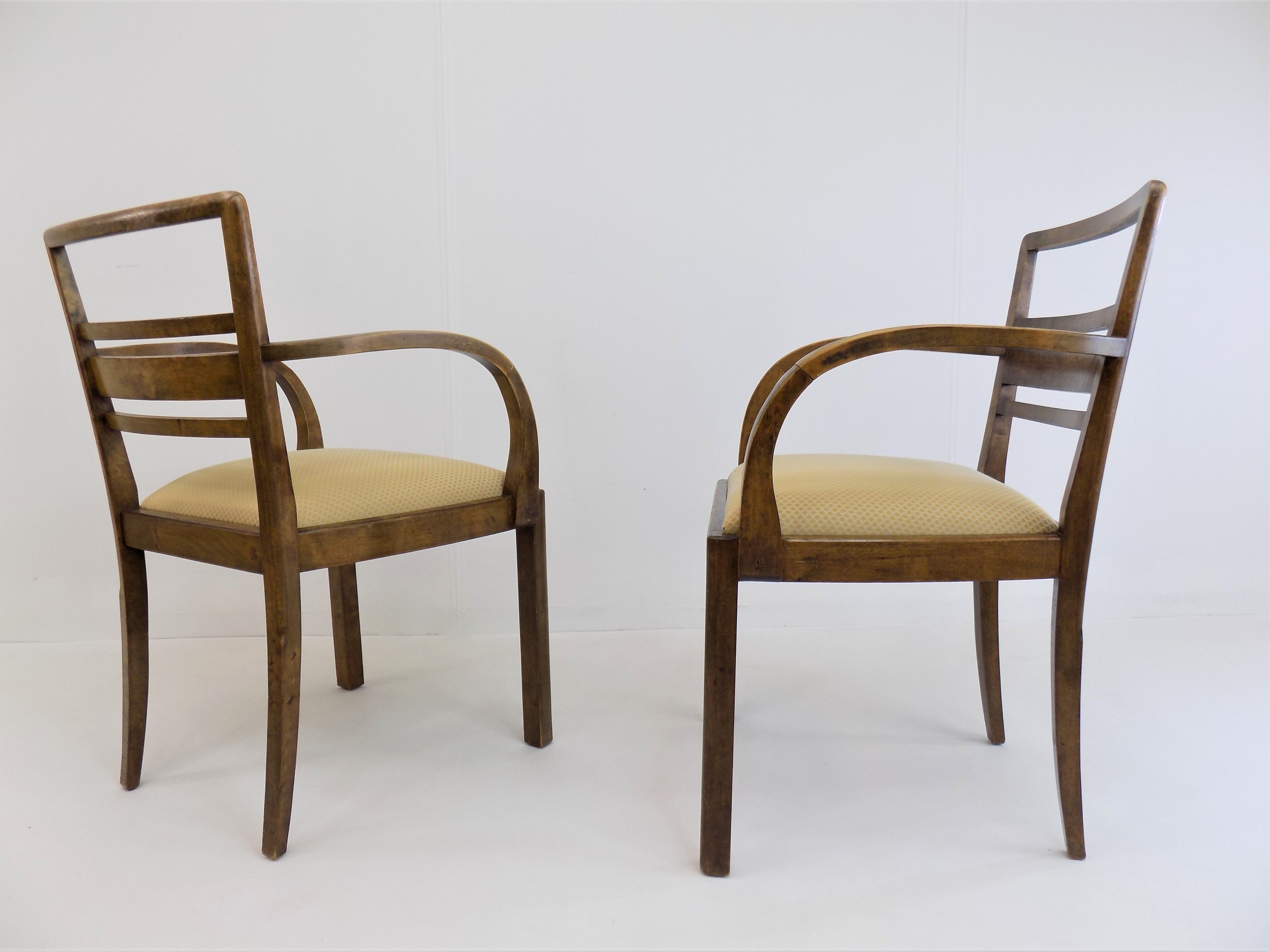 Set of 2 Art Deco chairs in birch burl