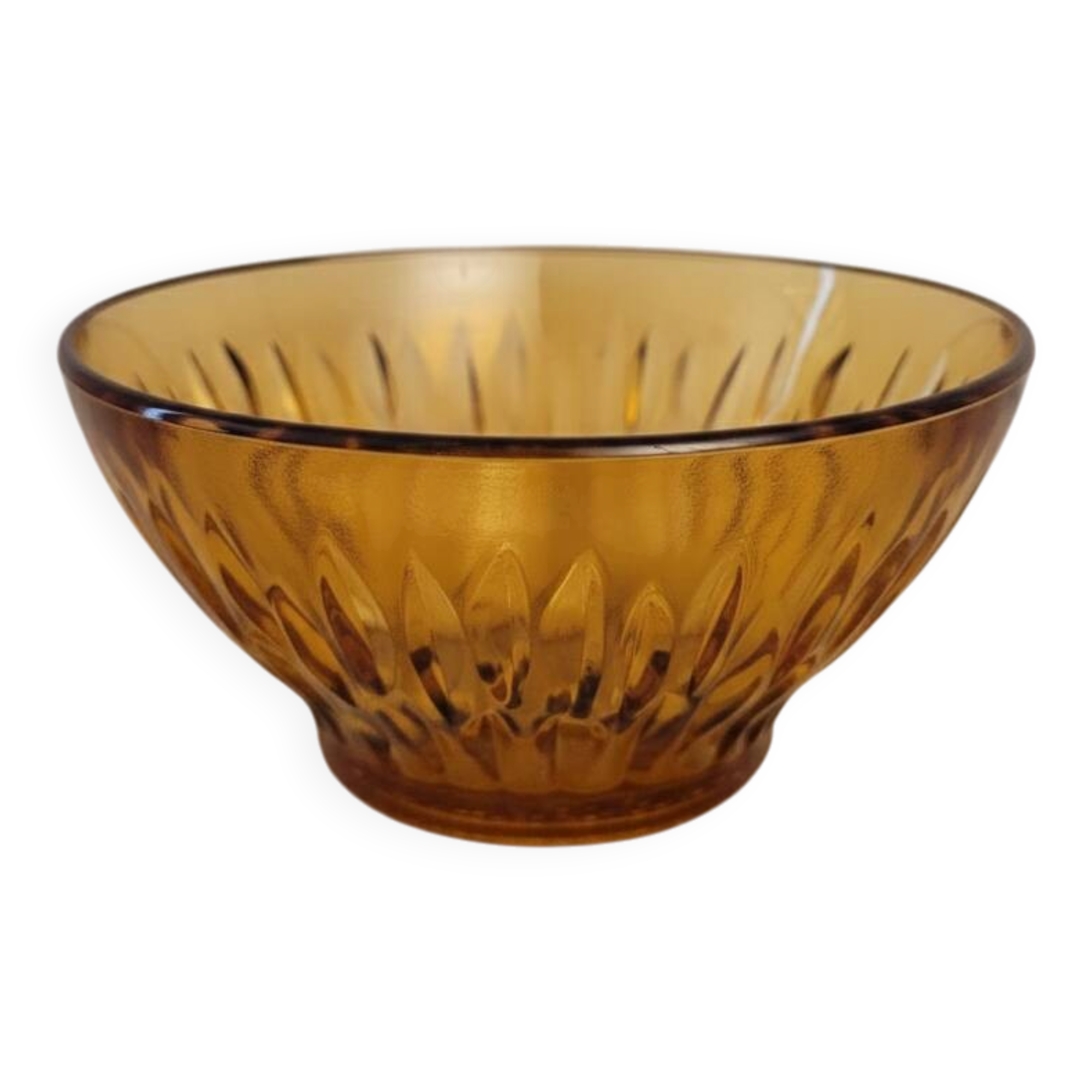 Amber pressed glass bowl with ribbed decoration – 1960s–1970s