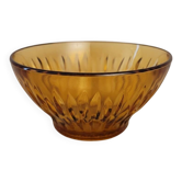 Bol en verre ambré pressé à décor godronné – années 1960–1970