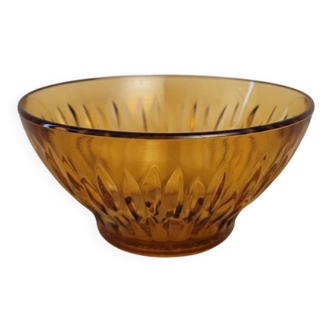 Amber pressed glass bowl with ribbed decoration – 1960s–1970s