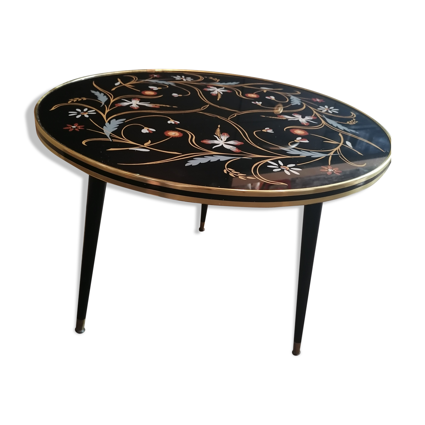 Tripod glass coffee table 1960