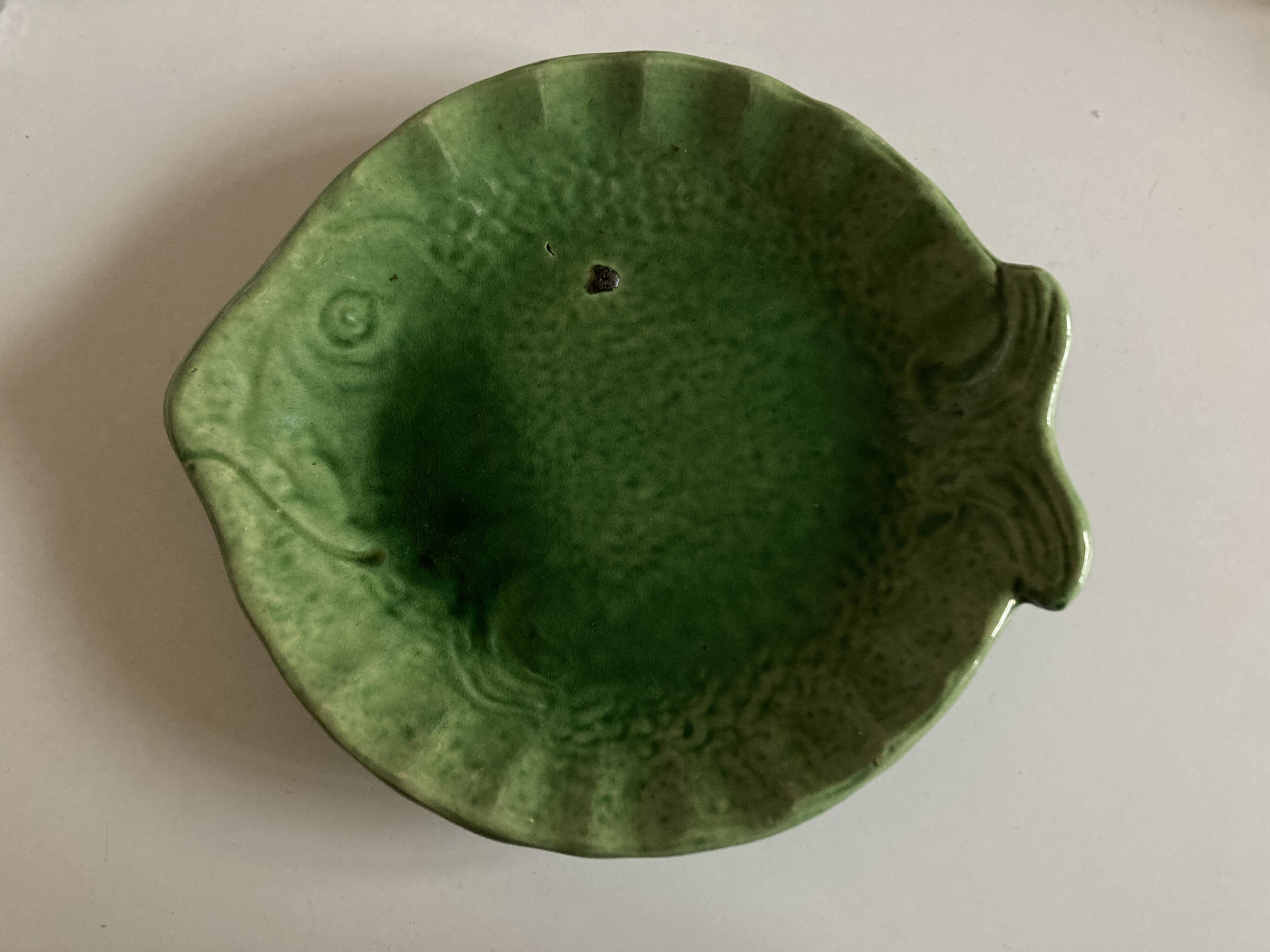 Aegitna deep dish in green glazed earthenware Fish Vallauris 1960