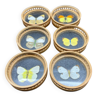 Set of 6 vintage butterfly coasters