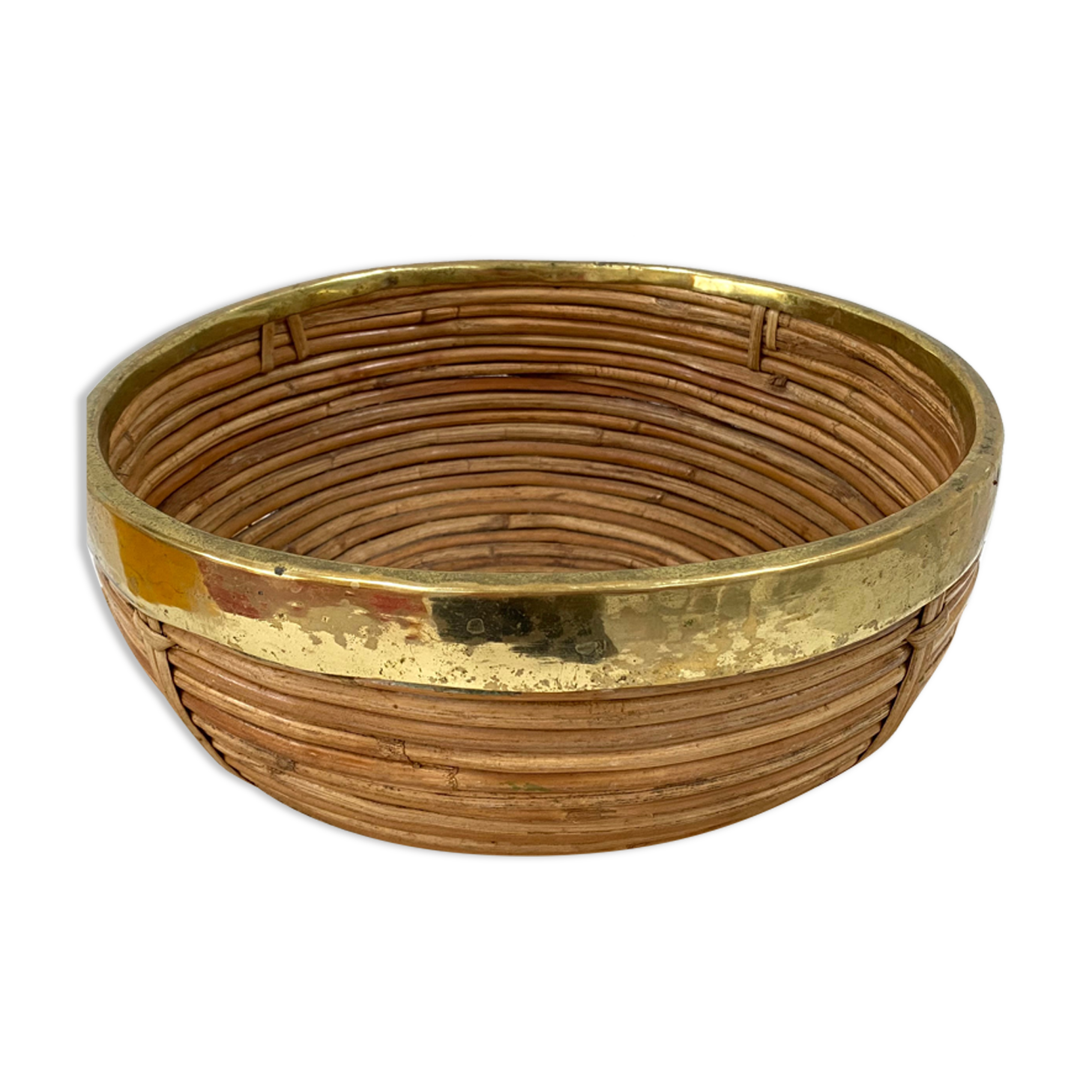 Basket in bamboo and brass from the 70s