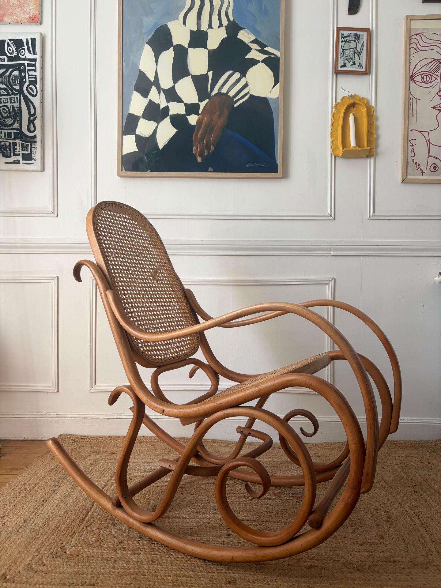 Curved wooden rocking chair