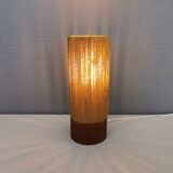 Beautiful cylindrical table lamp in wood and sisal, estimated 1960s-1970s