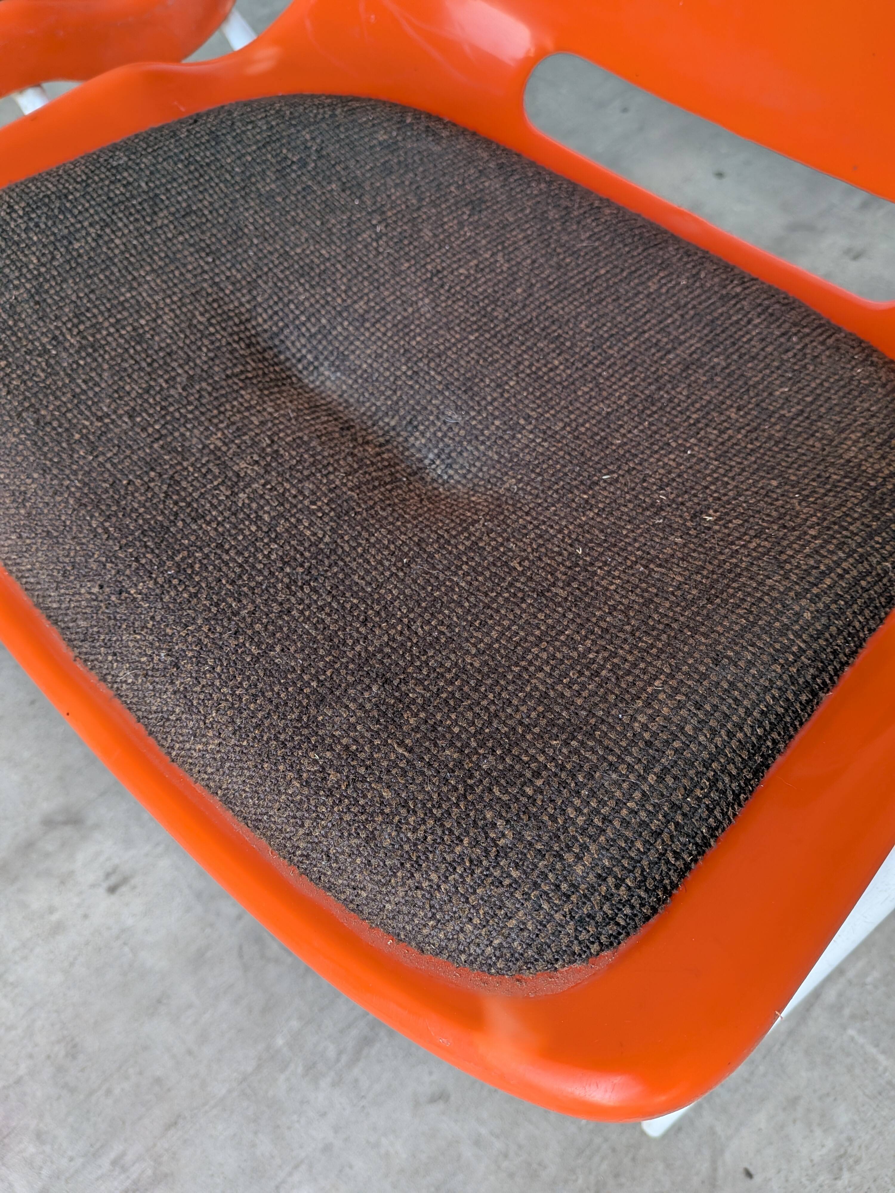 Vintage Overman Meblo Chairs: Orange & Brown Fabric, Stackable - Set of 2
