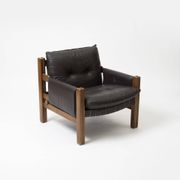 Pair of lounge chairs produced by TON in wood and brown leather, Czechoslovakia, 1990s