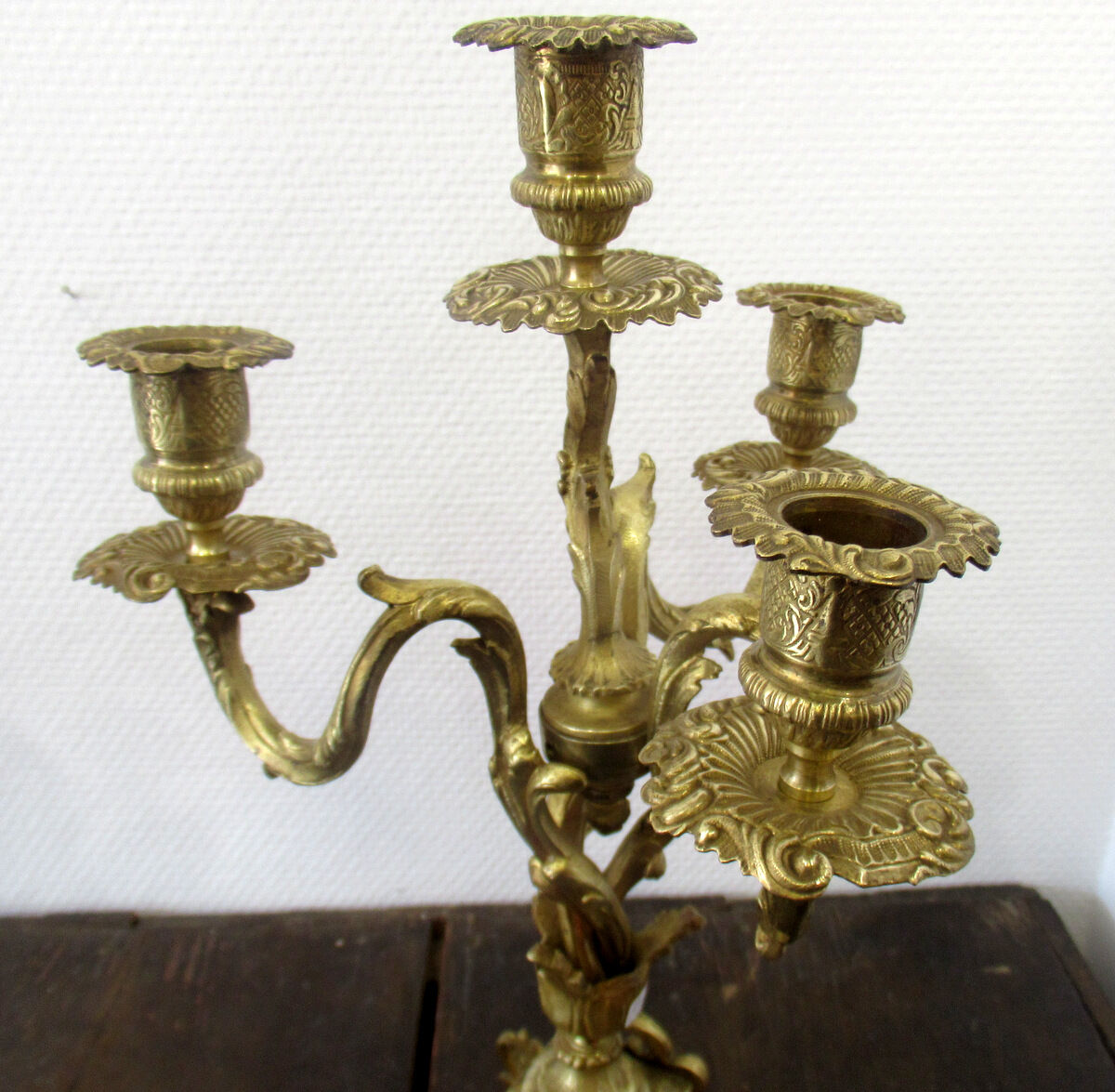 Pair of bronze candelabras and brass bobèches