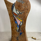 Carved wooden lamp and stained glass