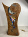 Carved wooden lamp and stained glass