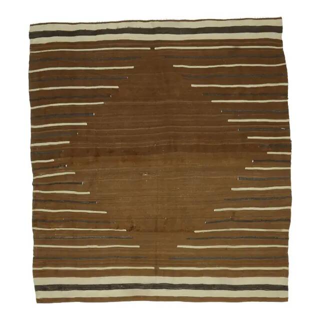 Vintage Turkish hand-knotted wool cotton brown small area rug 152x167