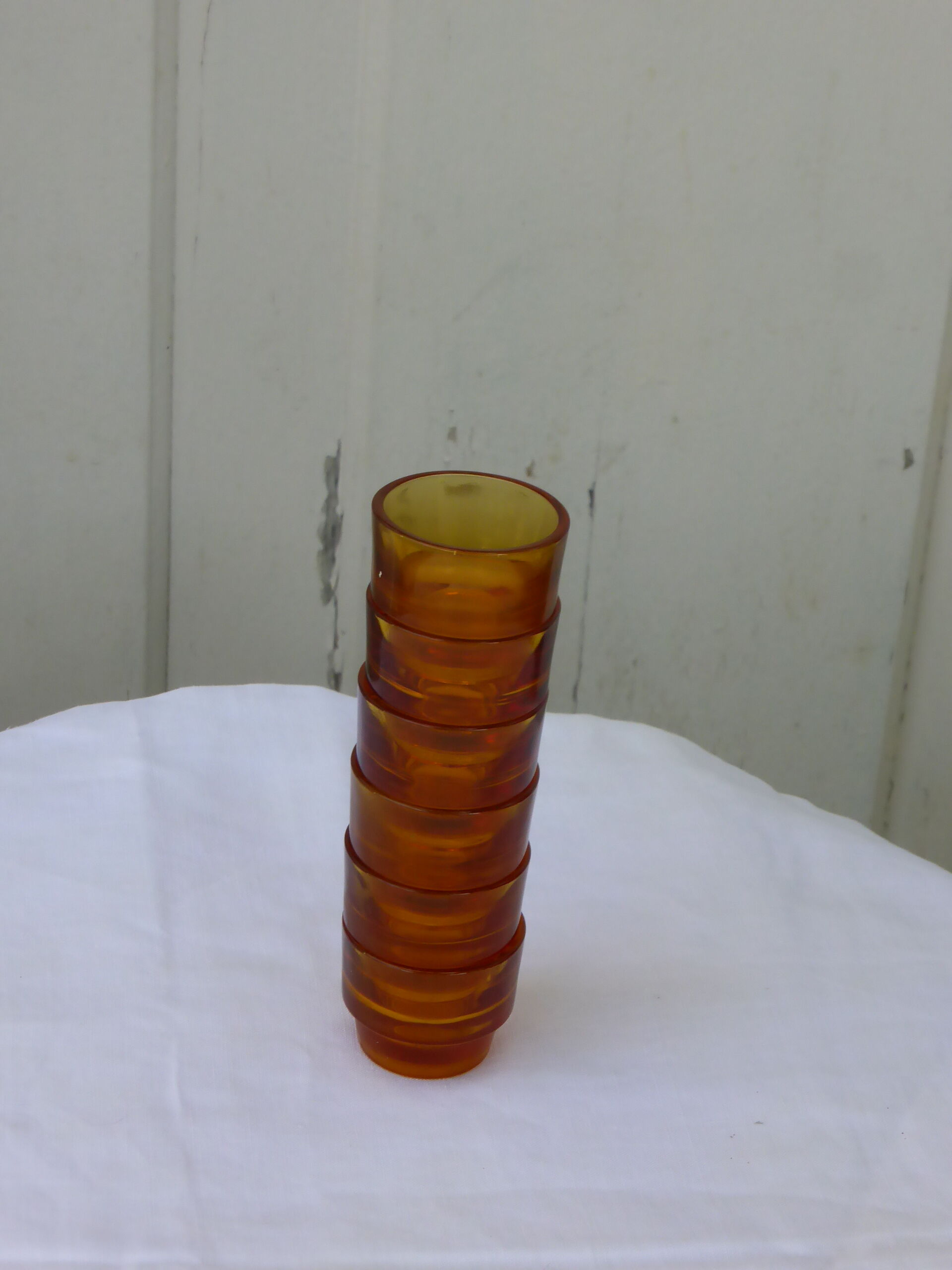 6 vintage 1970 amber yellow glass cockroaches, stackable