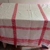 Red and white damask tablecloth
