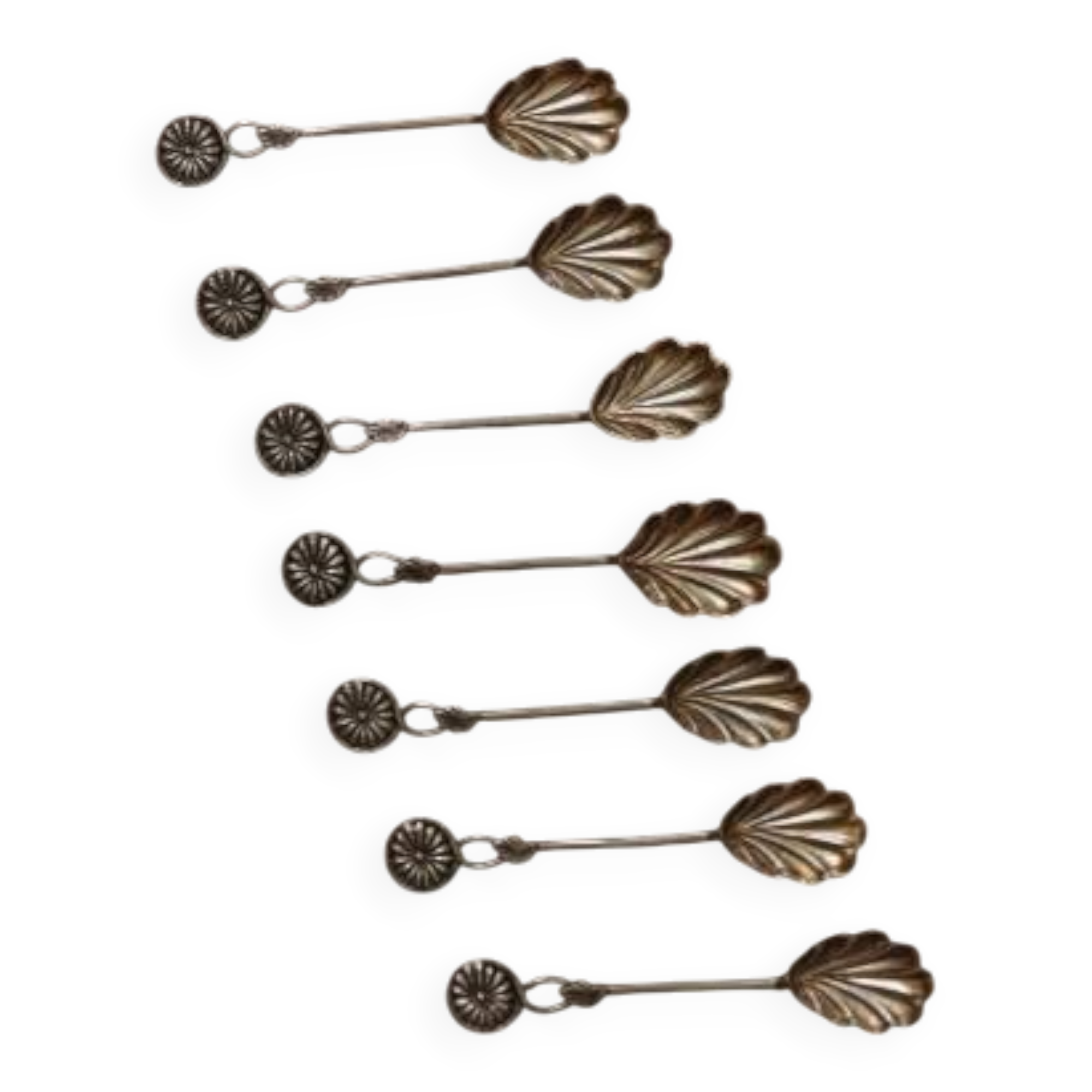 Set of six Portuguese sterling silver teaspoons with r decoration