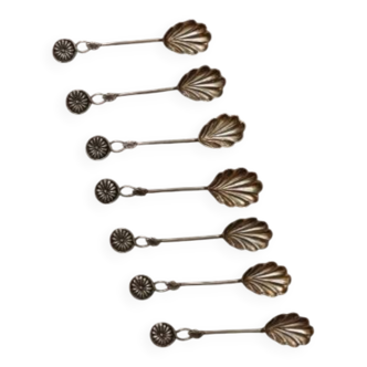 Ensemble de six cuilleres à café  en argent sterling portugais à décor en r
