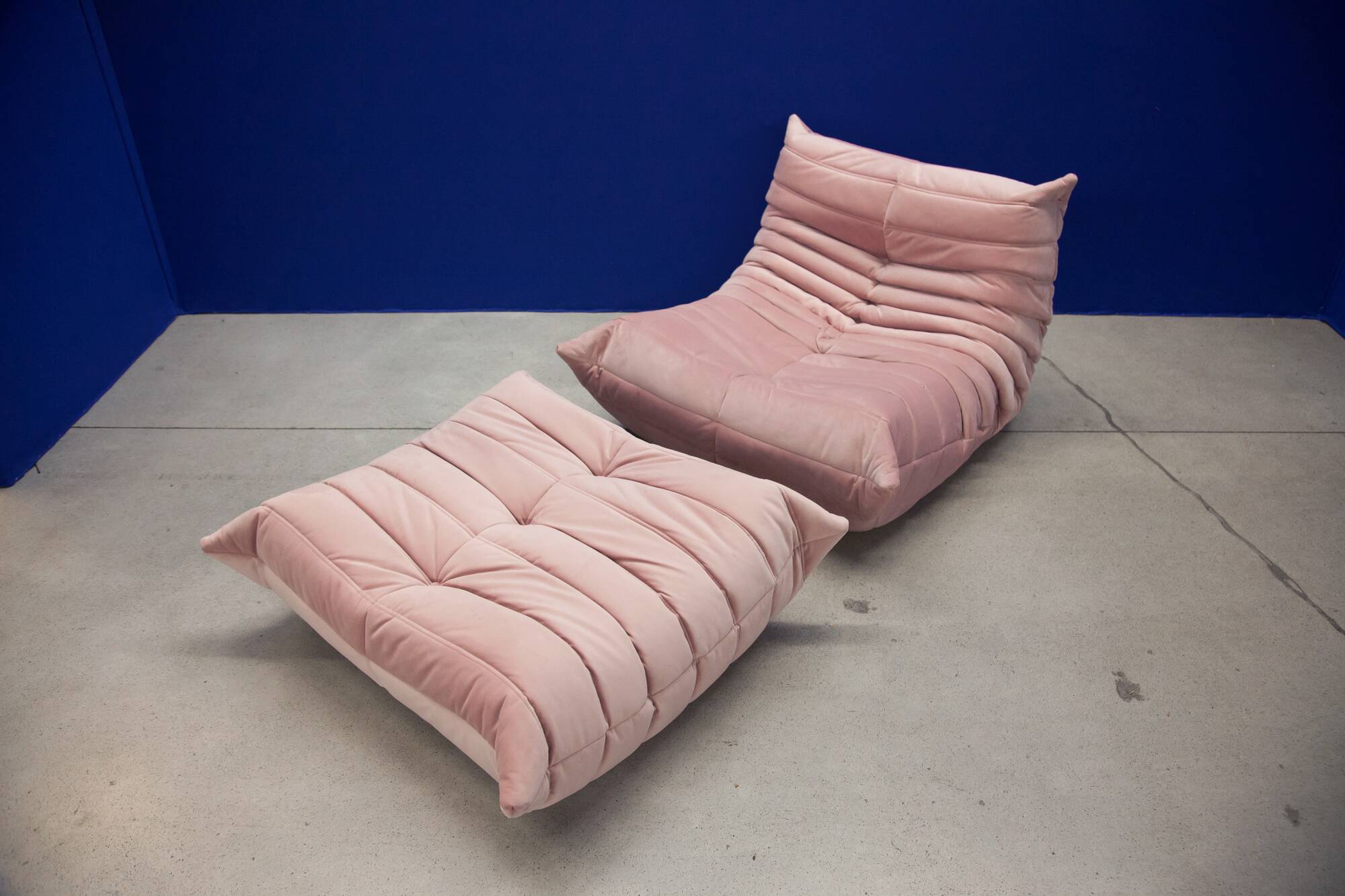 Togo Armchair and Pouf in Pearl Pink  Velvet