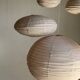 Small round pink rattan and natural linen Japanese-style pendant light D30
