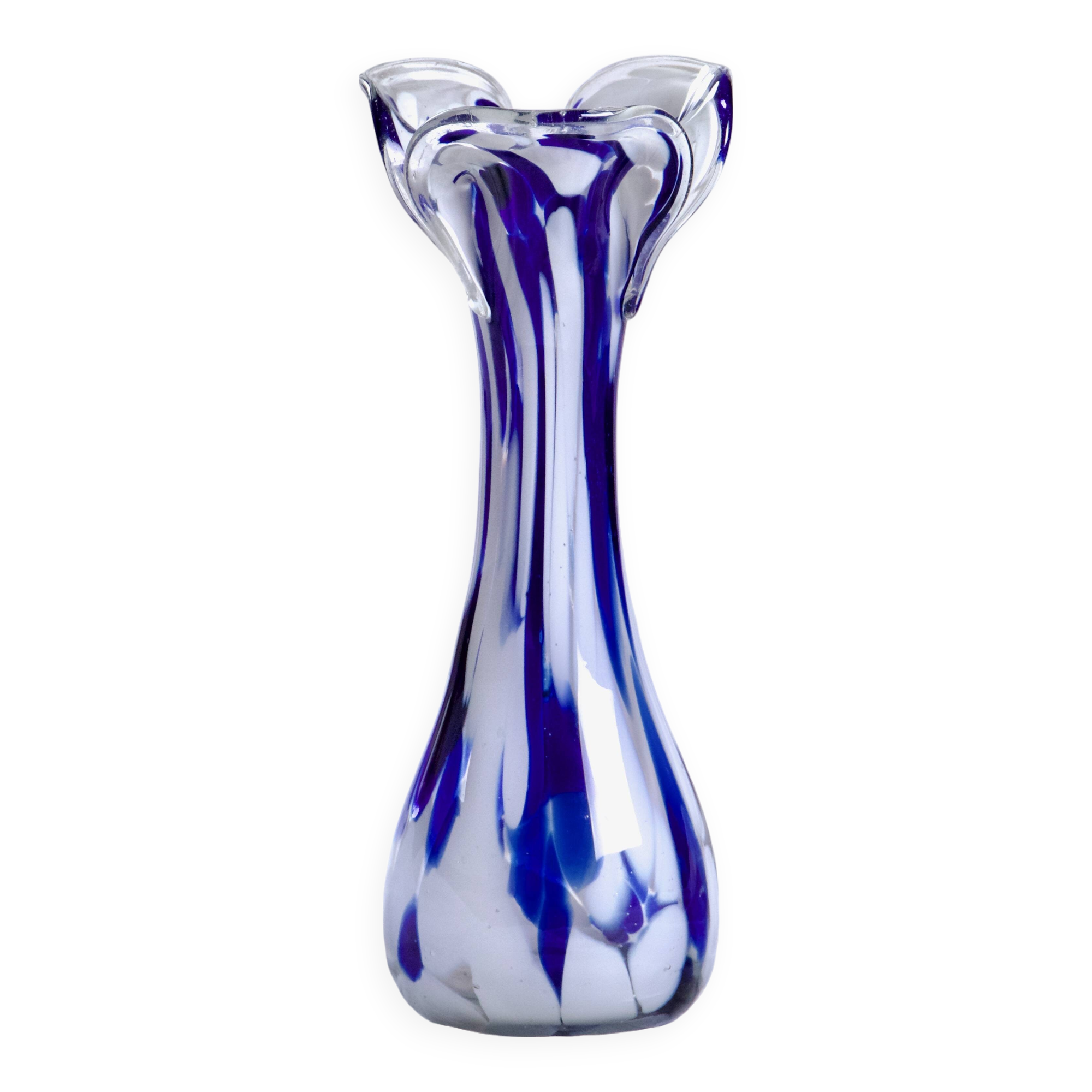 Vase en verre de Murano bleu et blanc