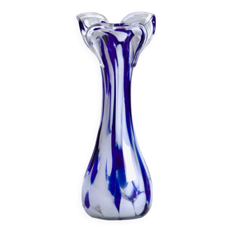 Vase en verre de Murano bleu et blanc