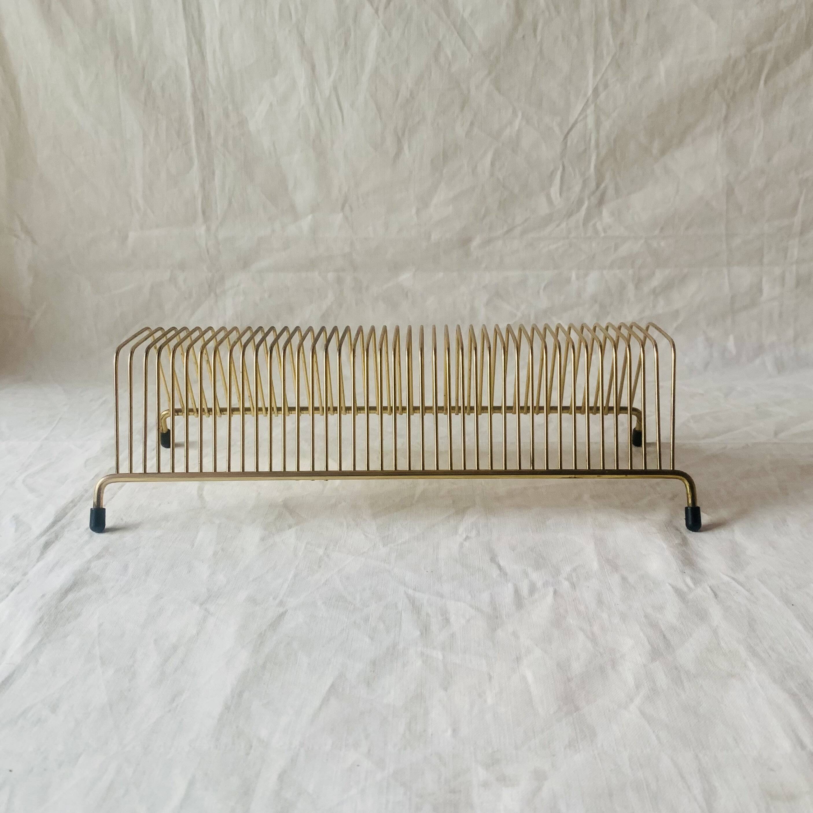 Vintage record holder in golden brass - for 40 vinyls