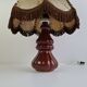 Lampe de table en céramique avec abat-jour en cuir cousu à la main, 1980