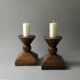 Pair of solid wood candlesticks, sculpted, brutalist