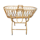 Rattan and bamboo cradle, vintage, 60s