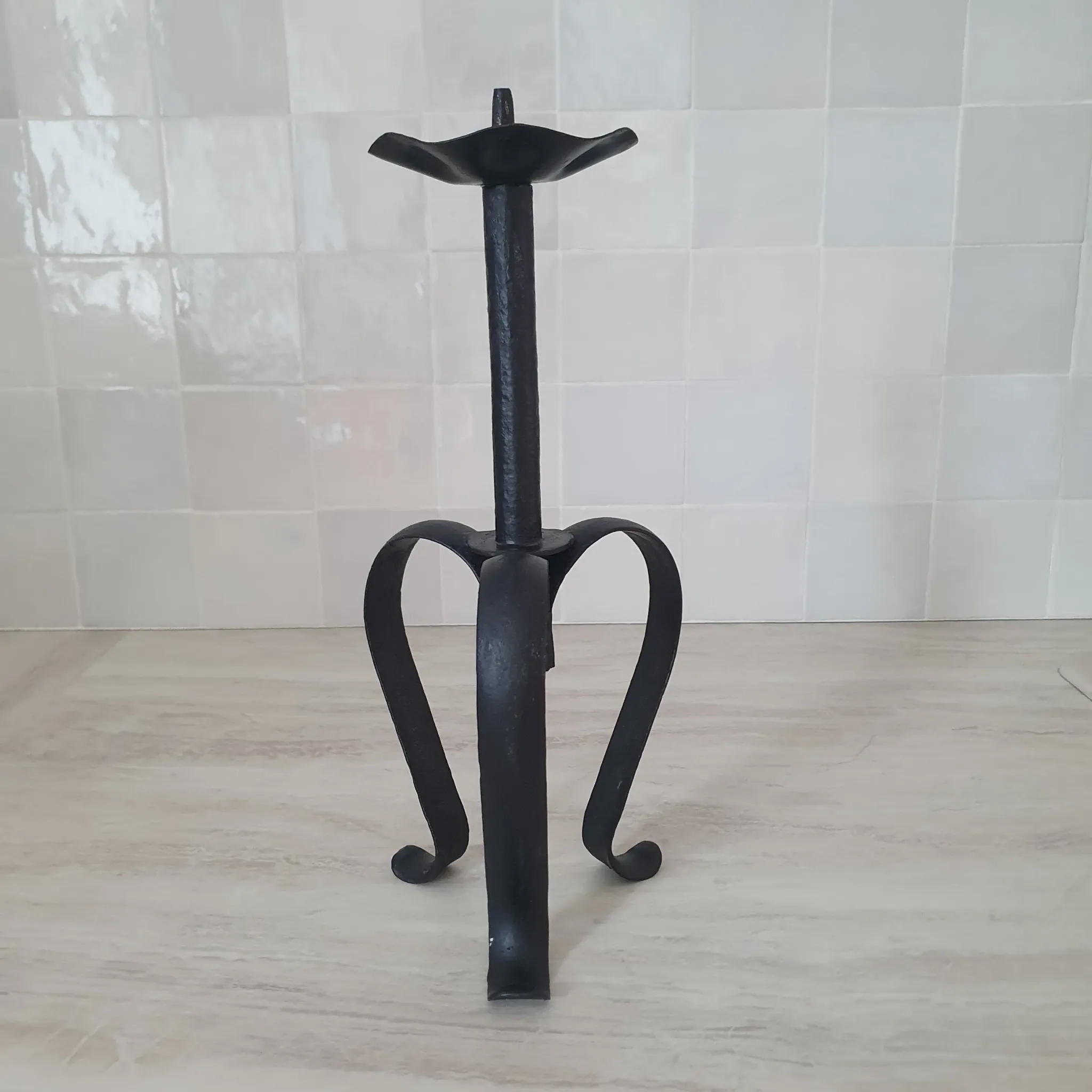 Large metal candlestick in Brutalist style