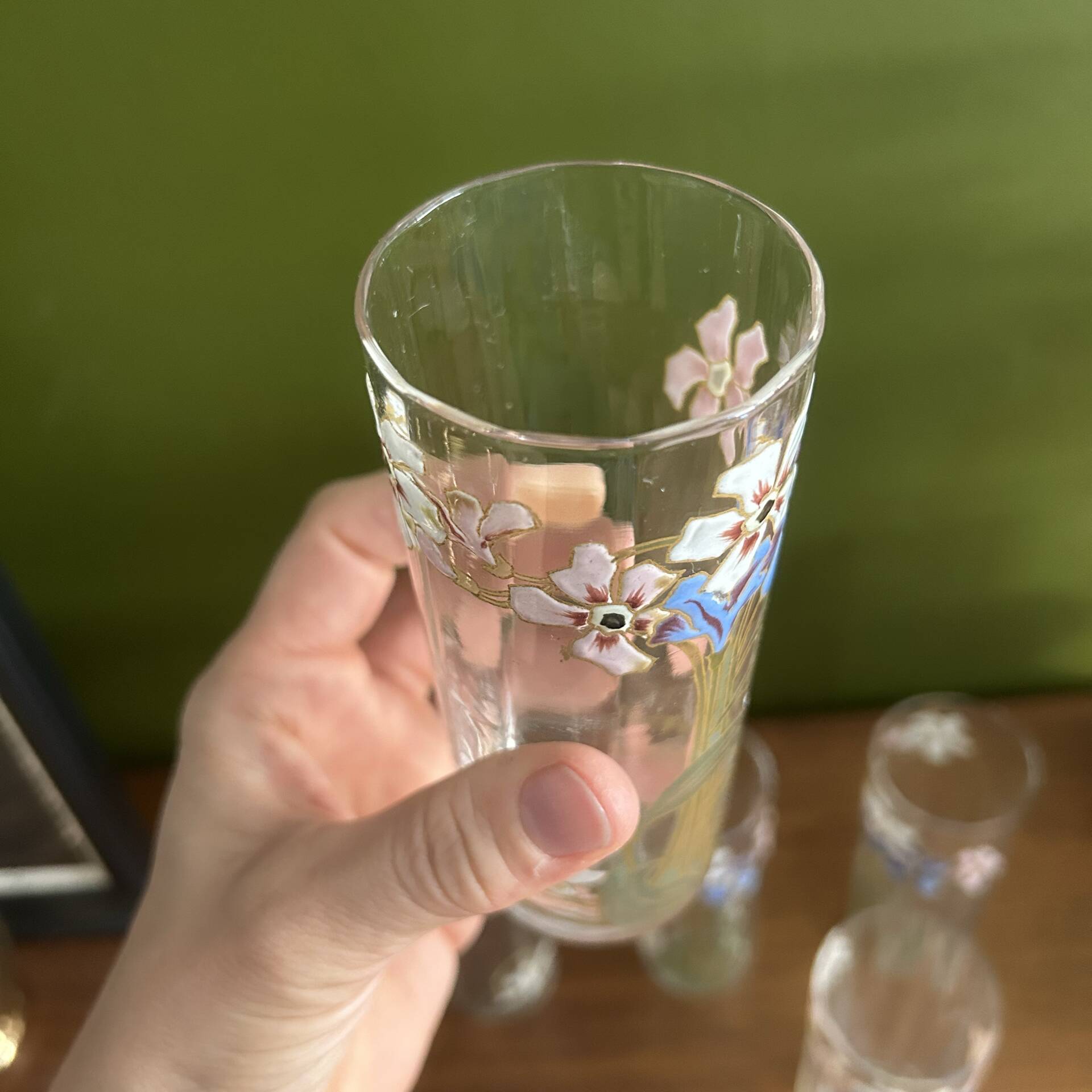 Set of carafe and 6 Legras glasses