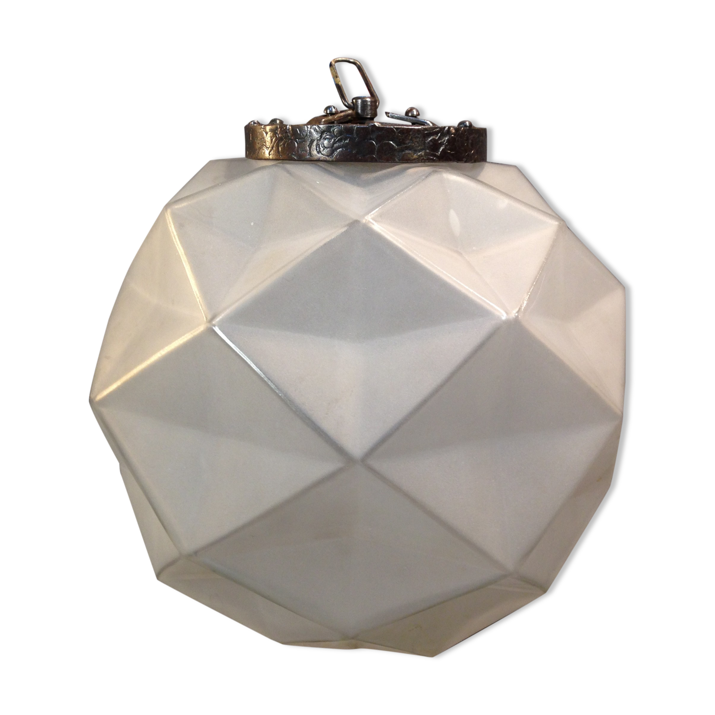Old art Deco glass ball hanging lamp frosted diameter 28cm