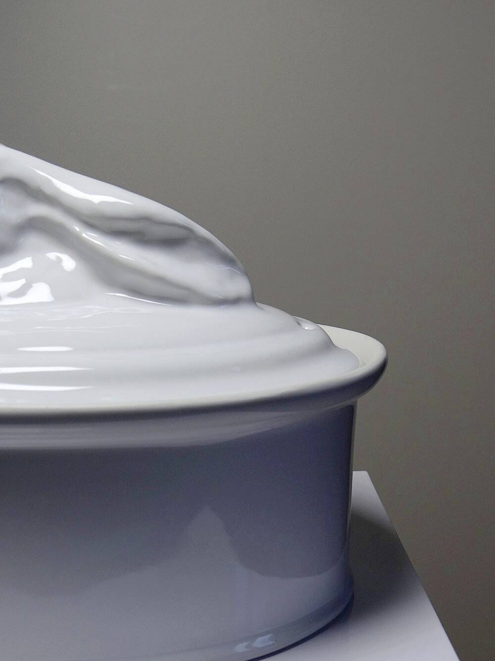 Large vintage white earthenware terrine with hare or rabbit head