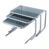 Vintage chromed nesting tables with smoked glass