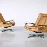 Vintage Mid-Century German Modern Leather Swivel Chairs by Carl Straub