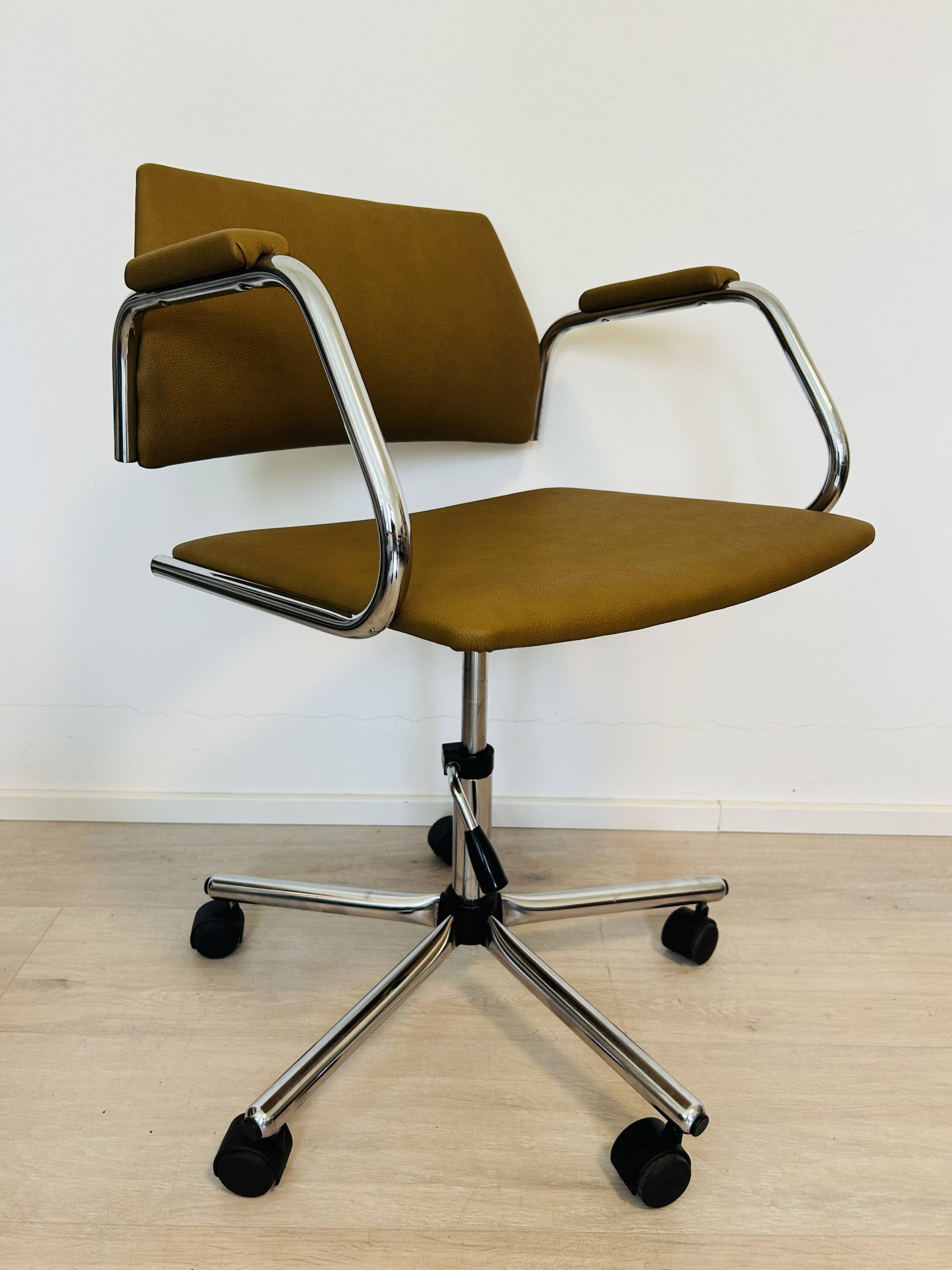 Vintage Mustard Office Arm Chair on Chrome Base from Kovona Model K-380