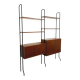 Vintage Italian double modular shelving unit in wood and metal