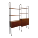 Vintage Italian double modular shelving unit in wood and metal