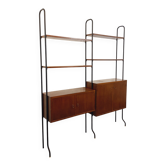 Vintage Italian double modular shelving unit in wood and metal