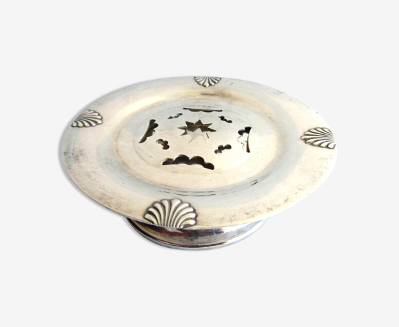 Beurrier à coquillettes en métal argenté, Art Déco, à 4 coquillages