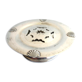 Beurrier à coquillettes en métal argenté, Art Déco, à 4 coquillages