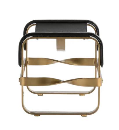 Footrest in aged brass and black leather, modern style, wanderlust
