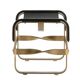 Footrest in aged brass and black leather, modern style, wanderlust