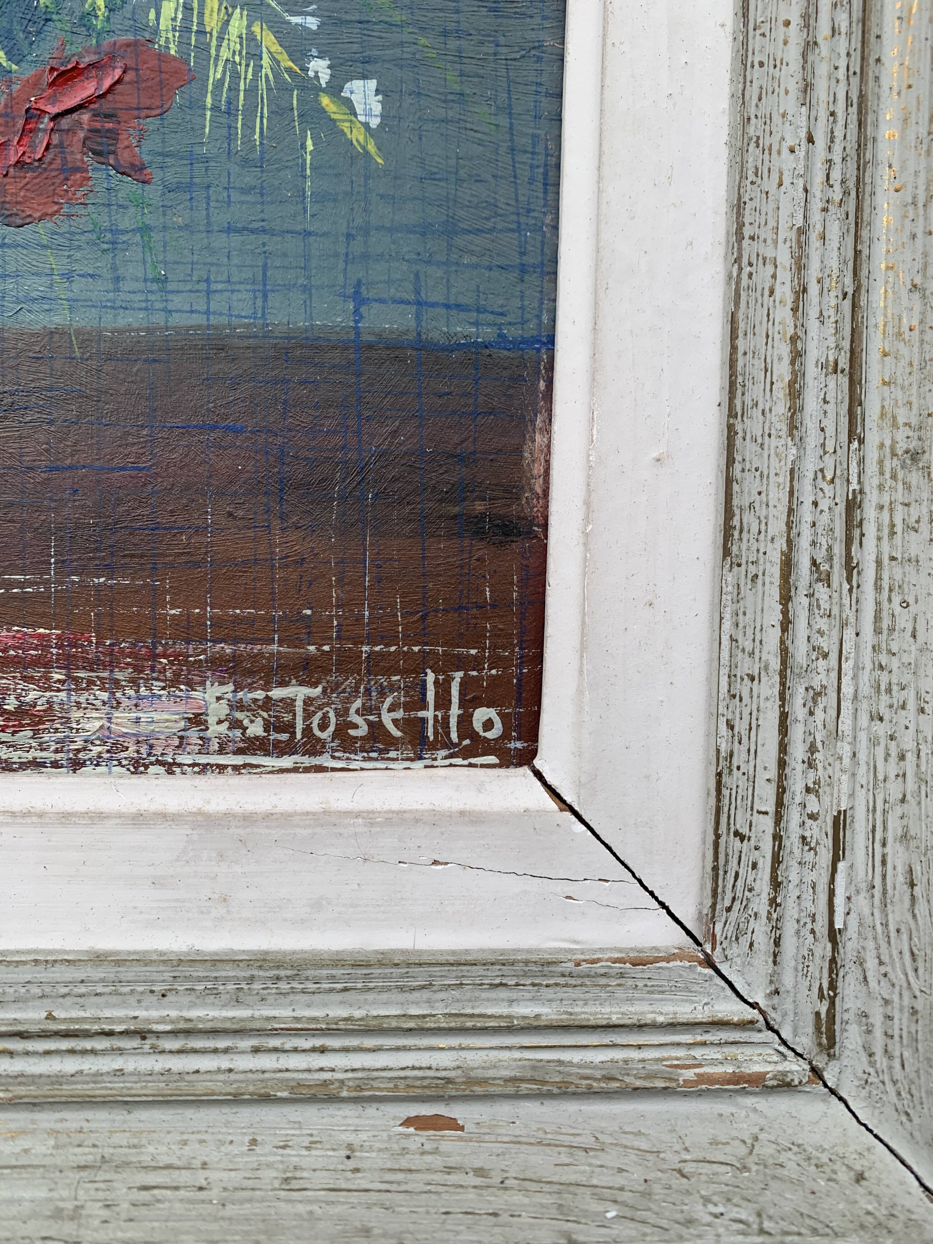 Beautiful painting bouquet of marquetry E Tosselo