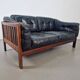 Mid-Century Modern Scandinavian Monte Carlo Sofa in Black Leather and Wood by Ingvar Stockum, 1965