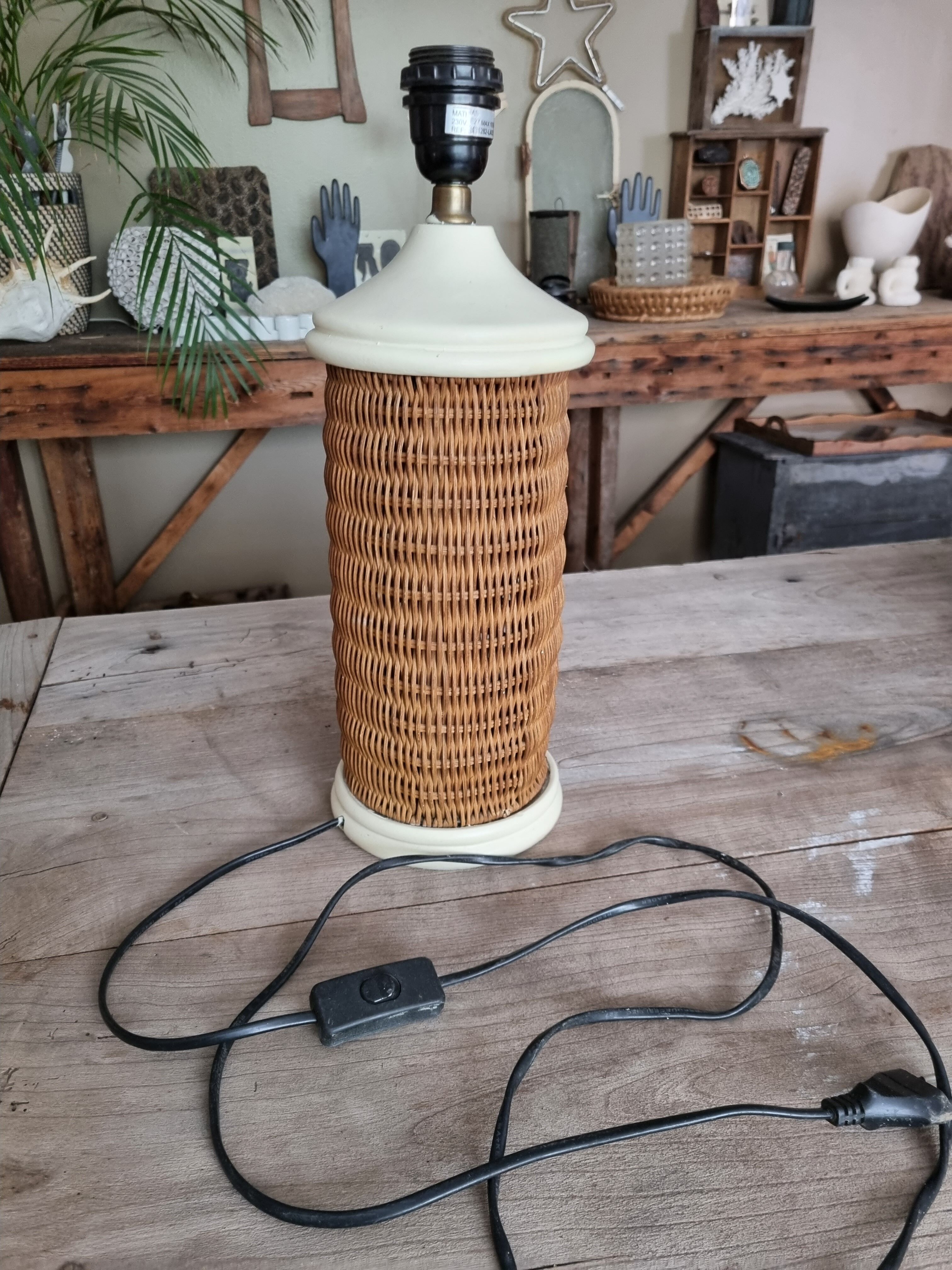 wood and wicker lamp